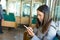 Woman using cellphone in japanese train