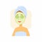 Woman using cucumber face mask - cartoon people character isolated illustration