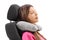 Woman using a neck pillow and resting on a seat