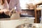 Woman Using Potters Wheel Closeup