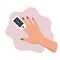 Woman using pulse oximeter device on finger