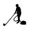 A woman using vacuum cleaner, people body silhouette vector