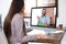 Woman using video chat for online job interview