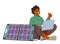 Woman Utilizing Solar Energy To Power Her Laptop. Character Working Efficiently And Sustainably In A Renewable Energy