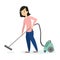 Woman vacuum cleaning.