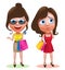 Woman vector characters set holding shopping bags