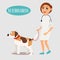 Woman veterinarian with a dog . Treatment of animals . Vector illustration