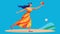 A woman in a vibrant beach dress gracefully throws a bocce ball her graceful movements capturing the attention of