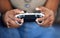 Woman, video games and control in hands playing with home wifi for online gaming, gamepad and relax. Gamer person with