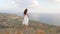 Woman on viewing point look on sea panorama, Crete