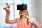 Woman in virtual reality headset or 3d glasses