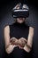 Woman with Virtual Reality Headset Touching Something