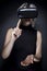 Woman with Virtual Reality Headset Touching Something