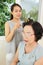 Woman visiting hair salon