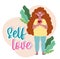 woman with vitiligo and heart in hands cartoon character self love