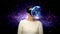 Woman with vr headset in virtual space