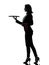 Woman waiter butler holding empty tray silhouette