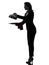 Woman waiter butler opening catering dome silhouette