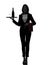 Woman waiter butler serving red wine silhouette