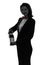 Woman waiter butler serving red wine silhouette