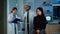 Woman waiting doctor sitting on chair in neurological research lab