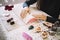 Woman waiting for manicure at nail salon