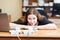 Woman waiting telephone calls in office