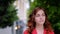 Woman walk trees city nature portrait ginger hair