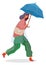 Woman Walk with Umbrella Under Rain, Fall Weather