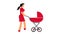 Woman is walking with a baby carriage colored icon pictogram