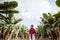 Woman walking on the bannana plantation