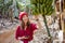 Woman walking on the bannana plantation