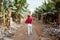 Woman walking on the bannana plantation