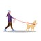 Woman walking a dog. Cute vector illustration in flat style