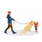 Woman walking a dog. Cute vector illustration in flat style