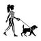 Woman walking with a dog silhouette