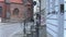 Woman walking down stairs from house