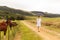 Woman walking farm