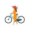 Woman walking holding bike isolated vector graphic