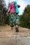 Woman walking on old wooden bridge with yoga bag Foot Close Up