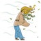 Woman Walking Outside on a Windy Day Cartoon