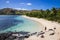 Woman walking in a paradise island in Fiji