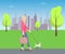 Woman Walking with Pat in Park, Colorful Poster