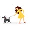 Woman walking a pet dog. Girl with puppy