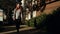 Woman walking in residential city street