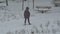 Woman Walking Snowing Park