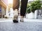 Woman Walking on Street Outdoor Urban in morning