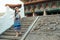 Woman walking on traditional chinese stair