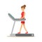 Woman Walking On Treadmill , Member Of The Fitness Club Working Out And Exercising In Trendy Sportswear