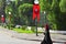 Woman walking on Tunisian street decorated